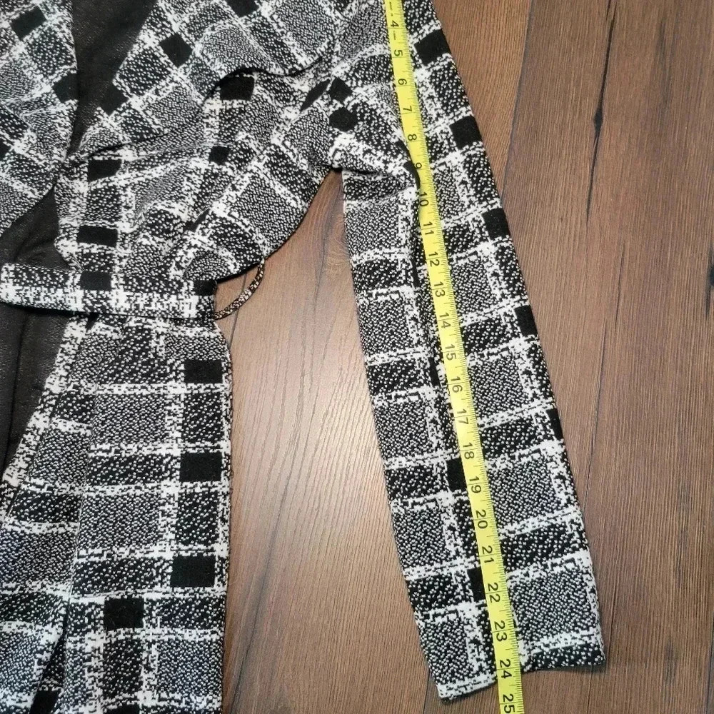 Shinestar womens lightweight black/ white belted coat duster Size M - Picture 8 of 8